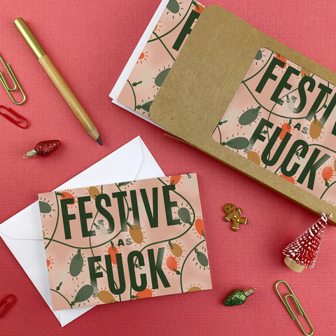 Festive As Fuck Christmas Note Cards