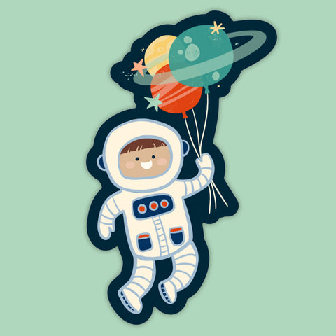 Cute Astronaut with Planet Balloons Vinyl Sticker