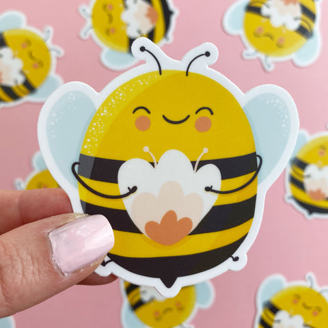 Bee Holding Flower Vinyl Sticker