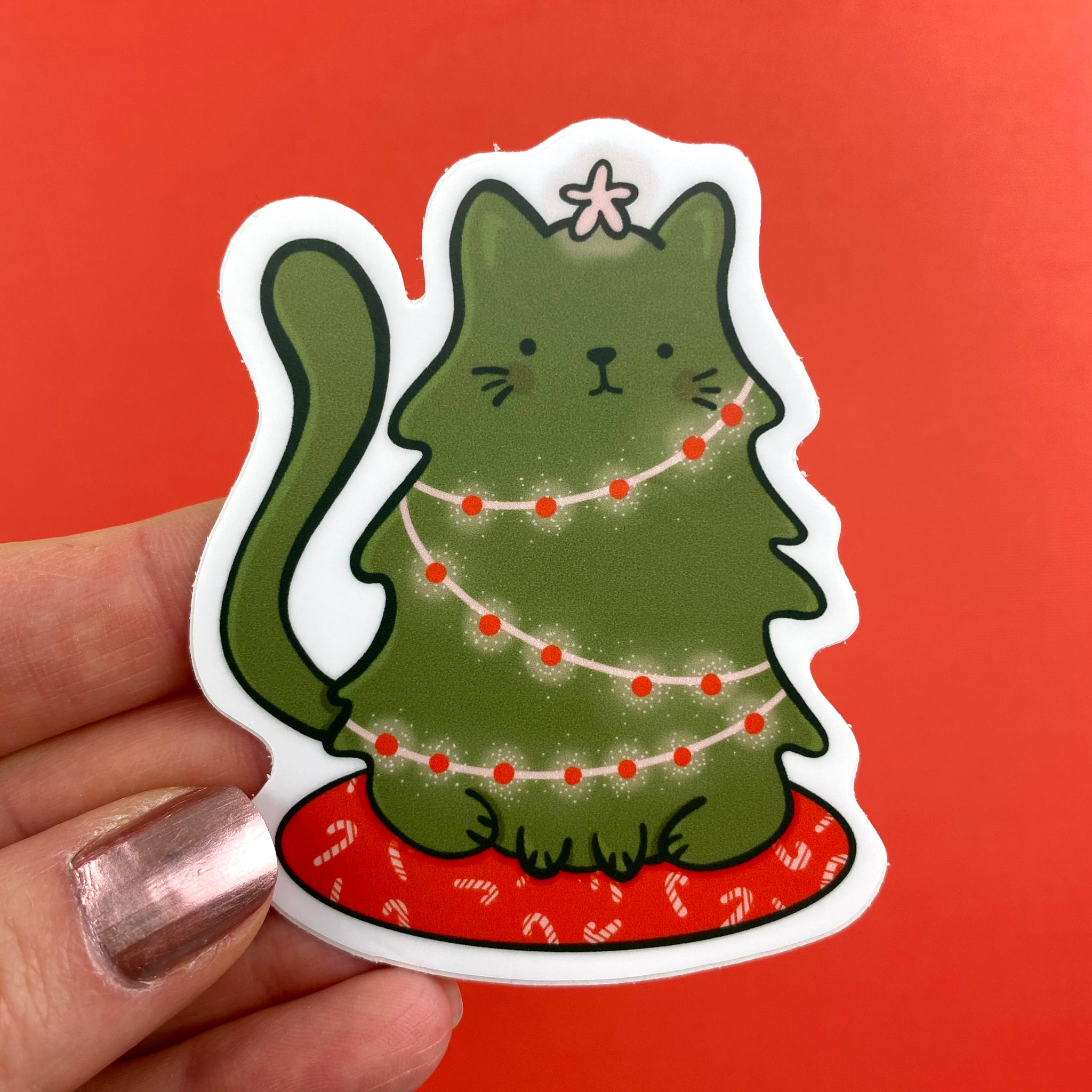 Christmas Tree Cat Vinyl Sticker