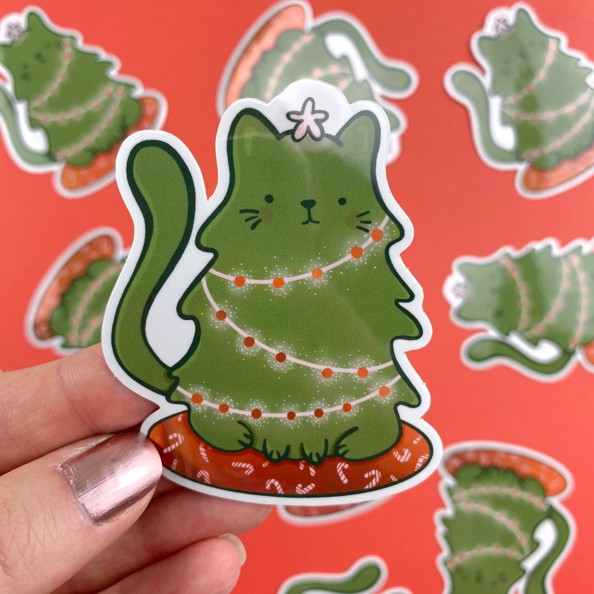 Cat-mas Tree Holographic Vinyl Sticker