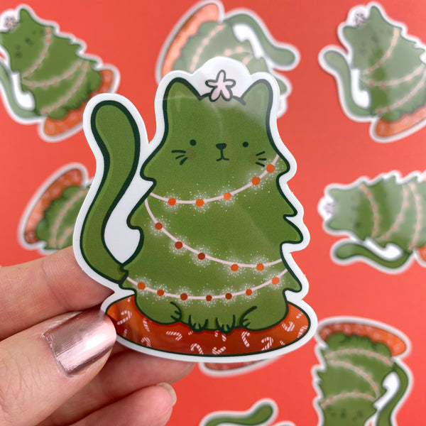 Cat-mas Tree Holographic Vinyl Sticker