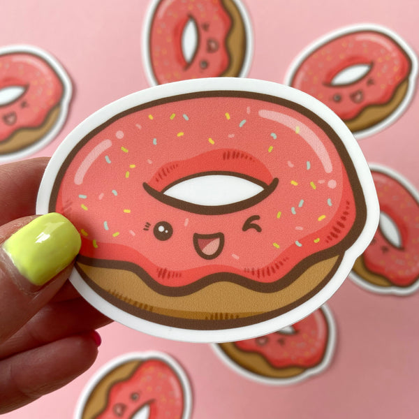 Winking Donut with Sprinkles Vinyl Sticker