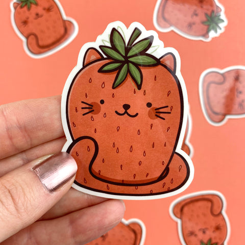 Straw-purr-y Strawberry Cat Vinyl Sticker