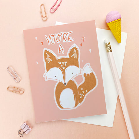 Pink You're A Fox with Hearts Card
